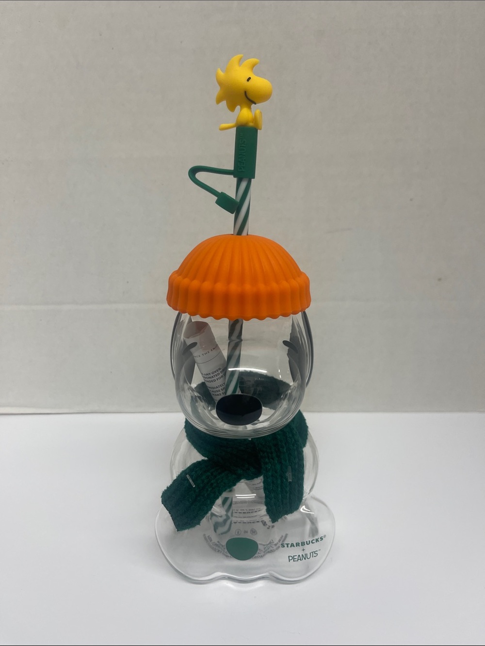 Starbucks Peanuts Orange & Green Snoopy and Woodstock Cold Cup
